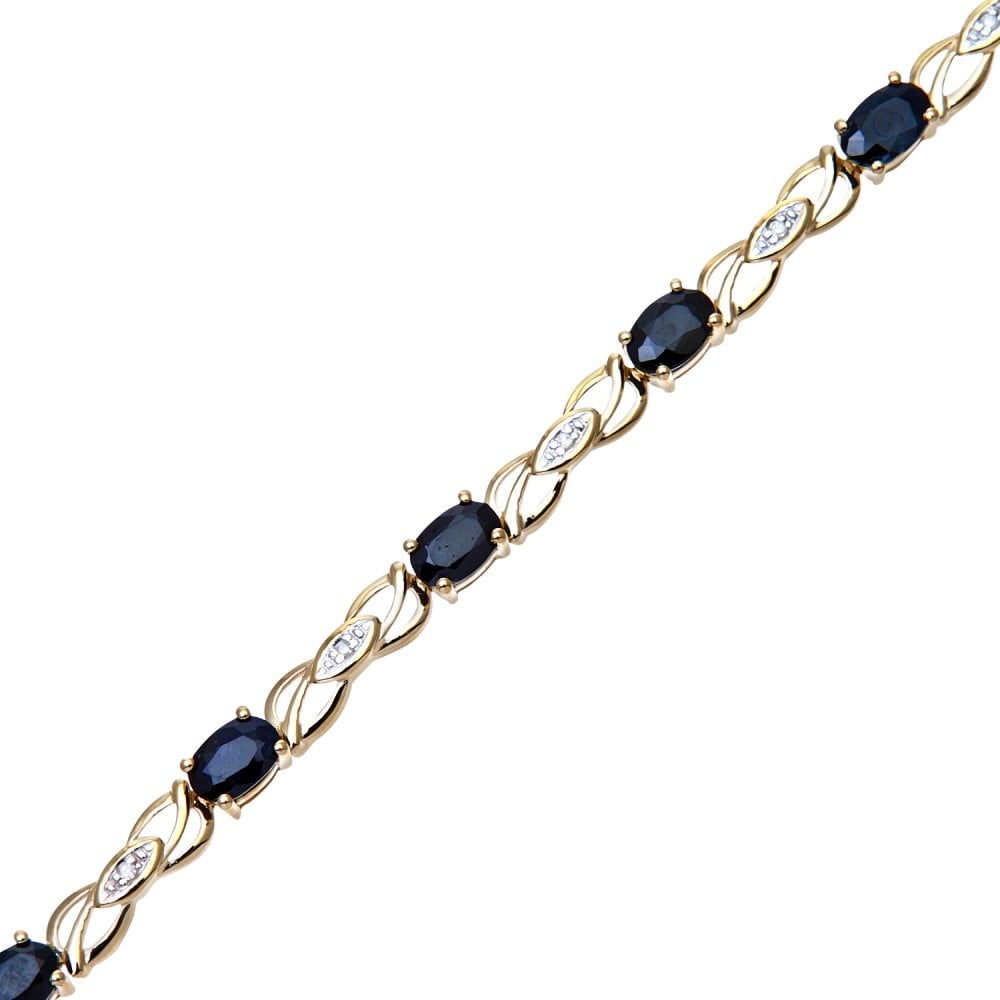 SPARKLD 9ct Yellow Gold Oval Sapphire and 0.05ct Diamond Bracelet