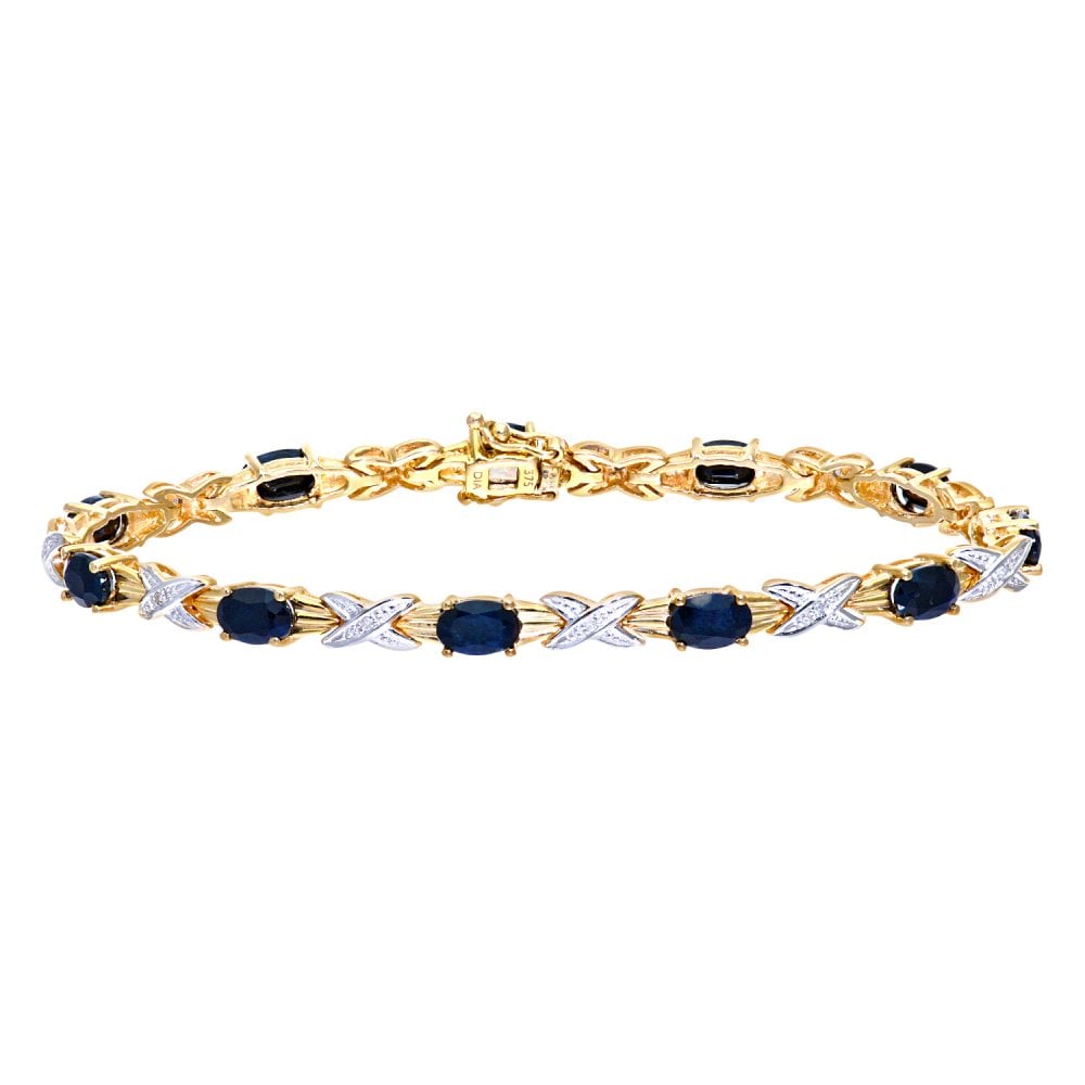 SPARKLD 9ct Yellow Gold Oval Sapphire and 0.05ct Diamond Bracelet
