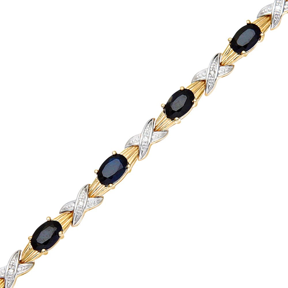 SPARKLD 9ct Yellow Gold Oval Sapphire and 0.05ct Diamond Bracelet