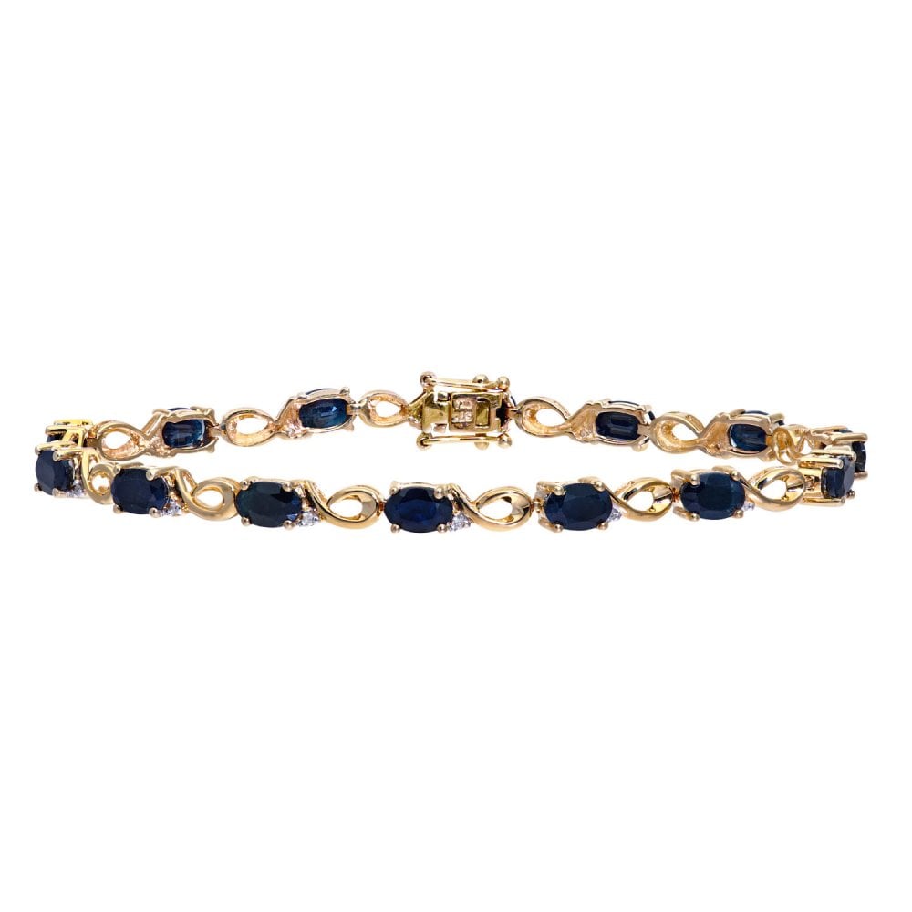 SPARKLD 9ct Yellow Gold Oval Sapphire and 0.07ct Diamond Bracelet