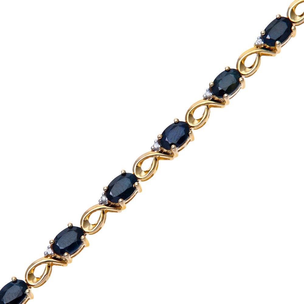 SPARKLD 9ct Yellow Gold Oval Sapphire and 0.07ct Diamond Bracelet
