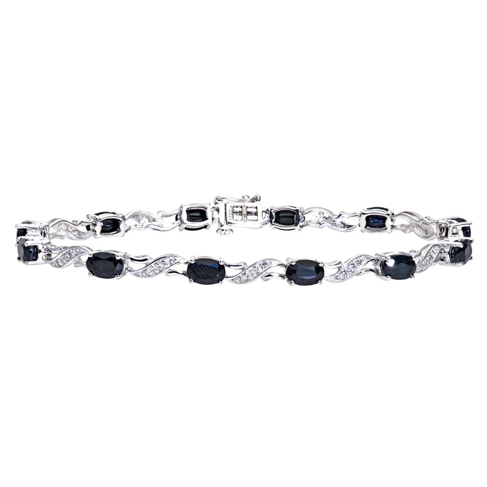 SPARKLD 9ct White Gold Oval Sapphire and 0.15ct Diamond Bracelet