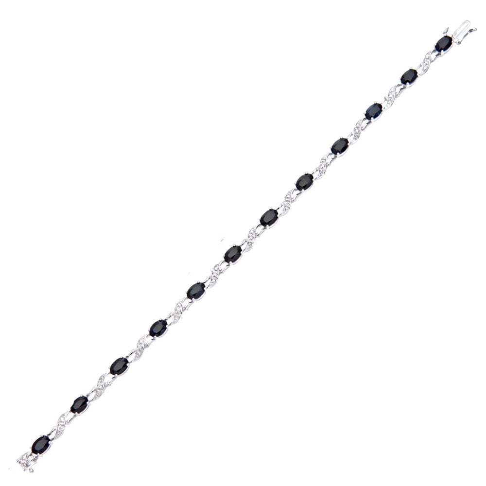 SPARKLD 9ct White Gold Oval Sapphire and 0.15ct Diamond Bracelet