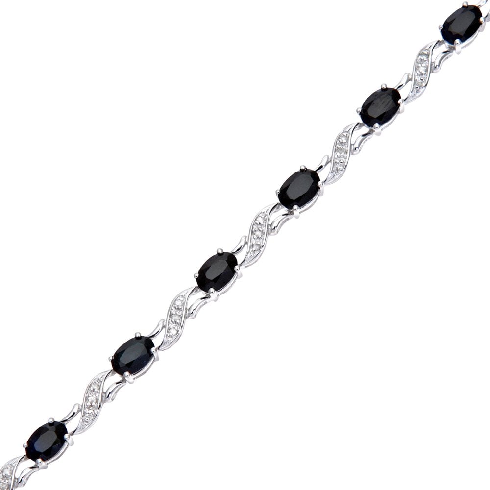SPARKLD 9ct White Gold Oval Sapphire and 0.15ct Diamond Bracelet