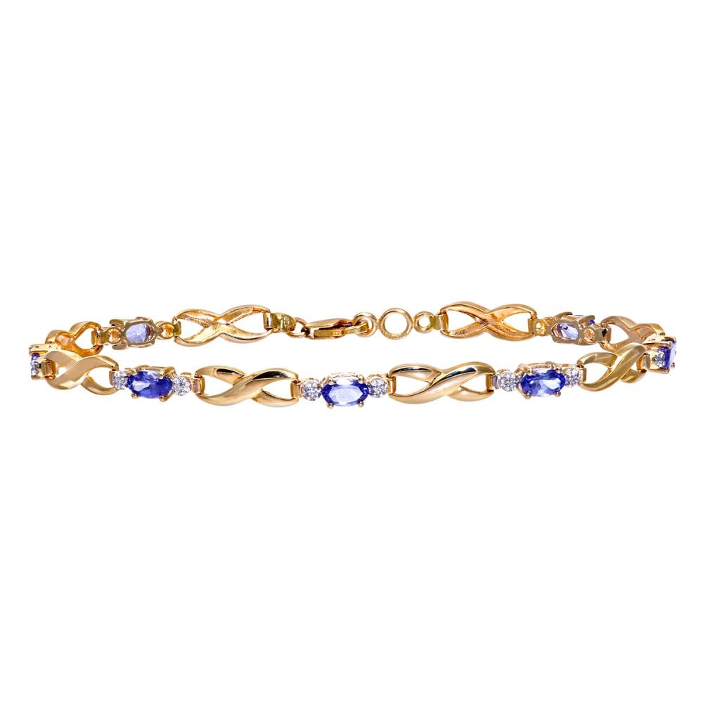 SPARKLD 9ct Yellow Gold Oval Tanzanite and 0.05ct Diamond Bracelet