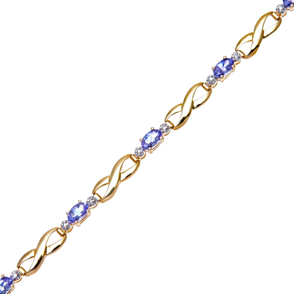 SPARKLD 9ct Yellow Gold Oval Tanzanite and 0.05ct Diamond Bracelet