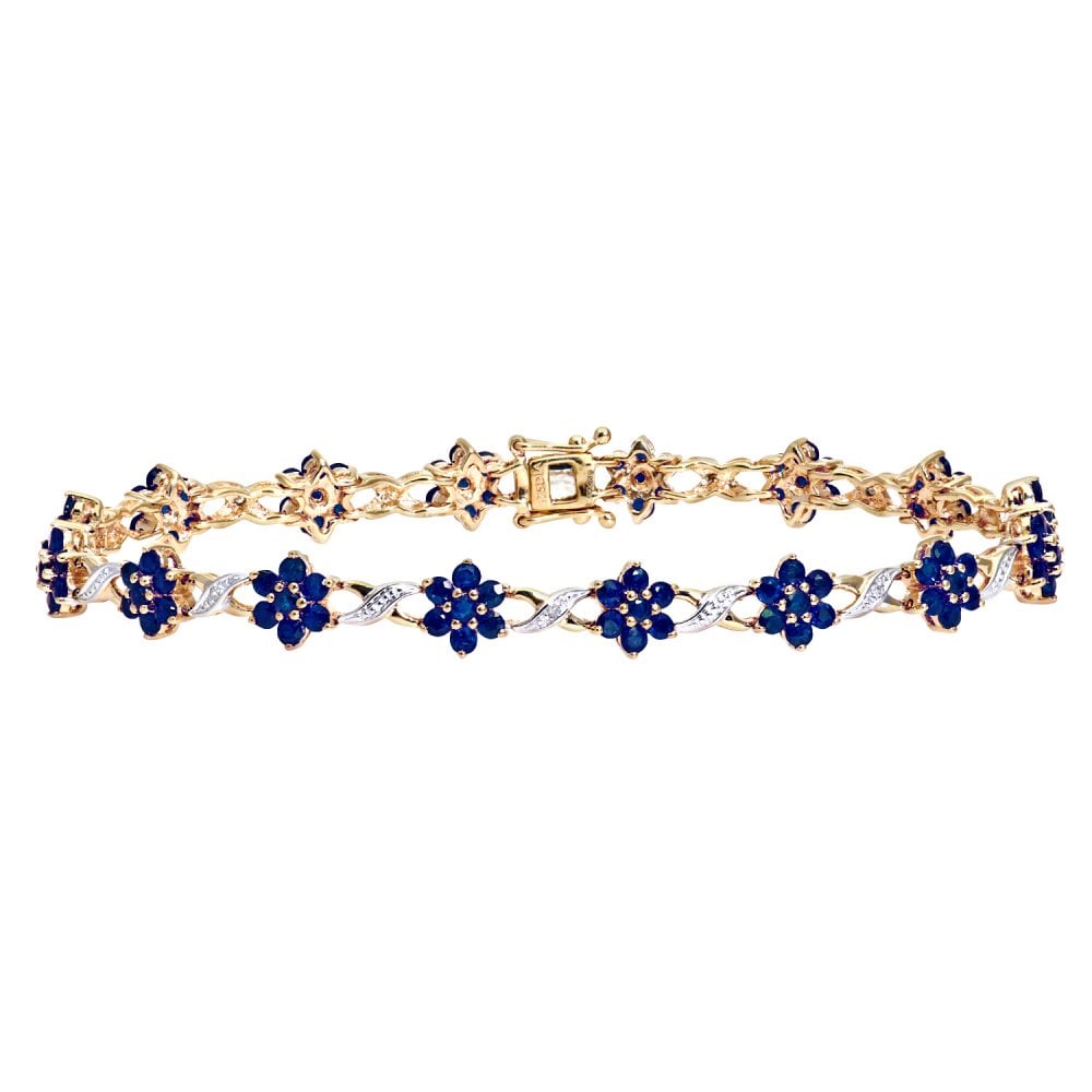SPARKLD 9ct Yellow Gold Sapphire and 0.04ct Diamond Flower Bracelet