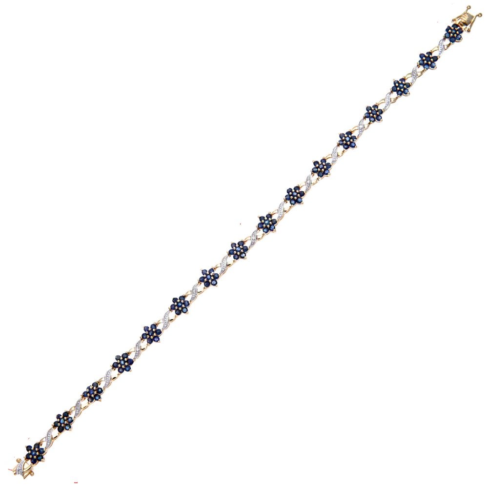 SPARKLD 9ct Yellow Gold Sapphire and 0.04ct Diamond Flower Bracelet