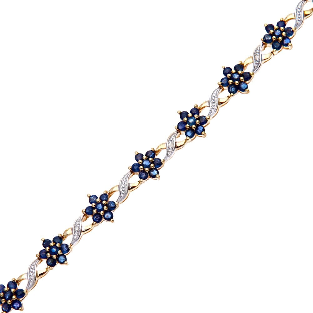 SPARKLD 9ct Yellow Gold Sapphire and 0.04ct Diamond Flower Bracelet