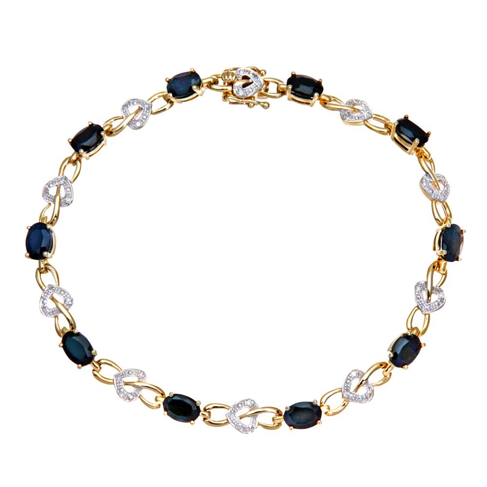 SPARKLD 9ct Yellow Gold Sapphire and 0.13ct Diamond Heart Bracelet
