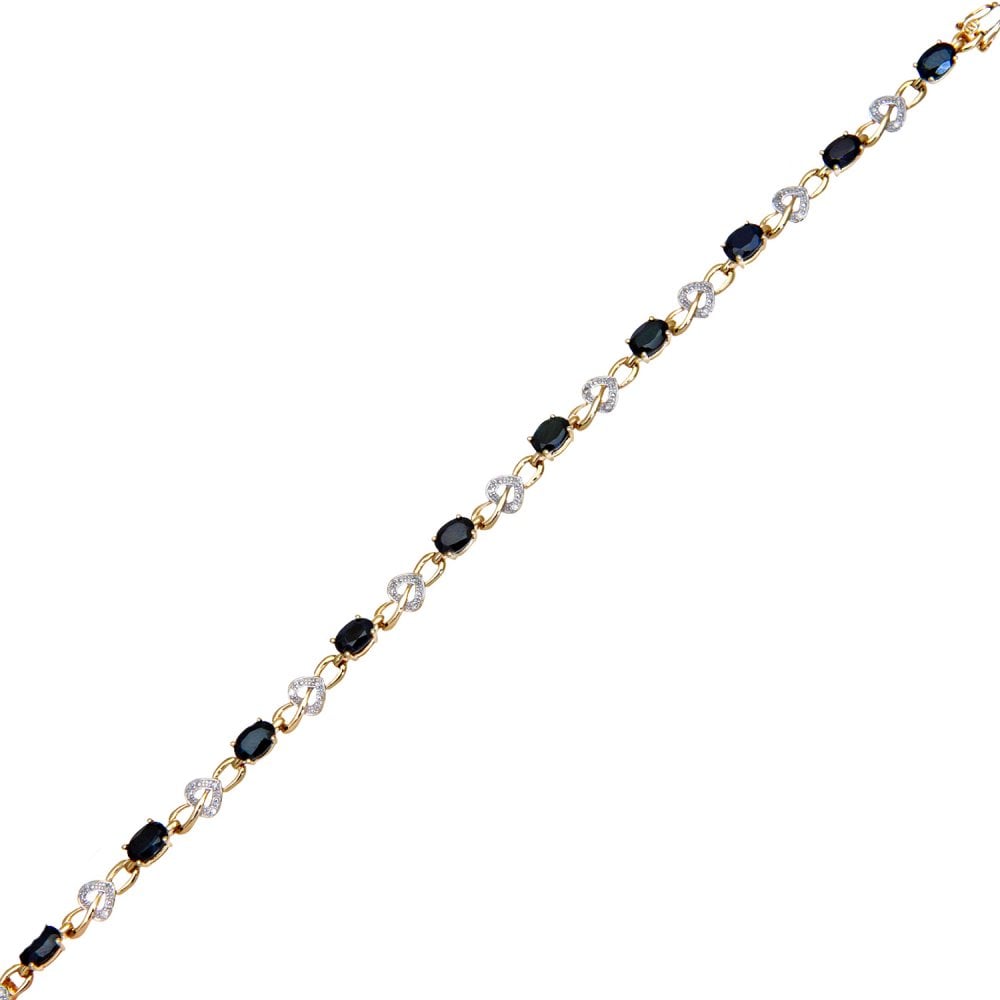 SPARKLD 9ct Yellow Gold Sapphire and 0.13ct Diamond Heart Bracelet