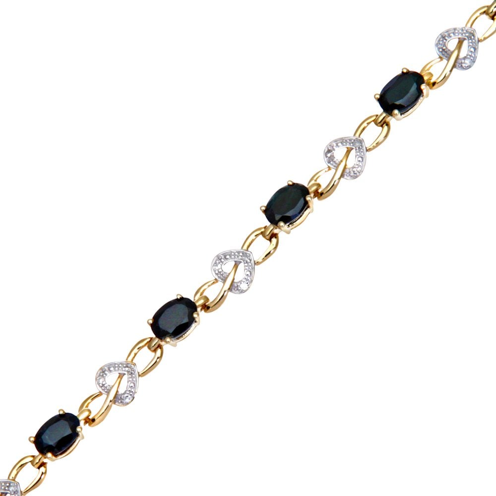 SPARKLD 9ct Yellow Gold Sapphire and 0.13ct Diamond Heart Bracelet