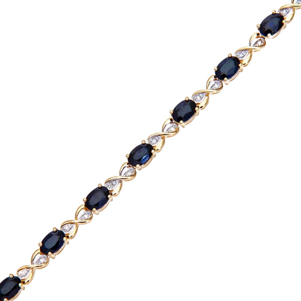 SPARKLD 9ct Yellow Gold Sapphire and 0.15ct Diamond Infinity Bracelet
