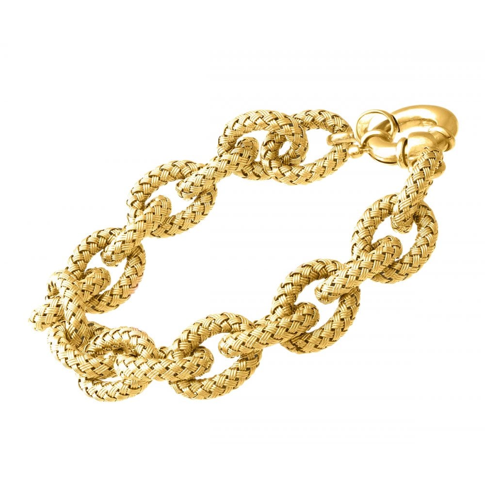 SPARKLD Yellow Gold Plated Silver Basket Weave Oval Link Bracelet