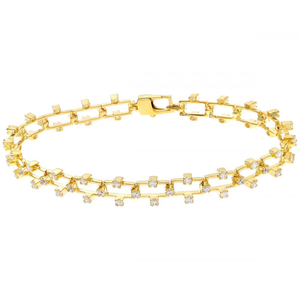 SPARKLD Yellow Gold Plated Silver Cz Embellished Classy Rectangle Link Bracelet