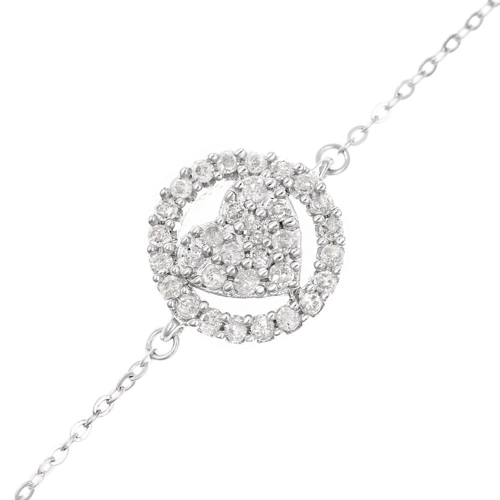 SPARKLD 9ct White Gold 0.20ct Diamond Heart Bracelet