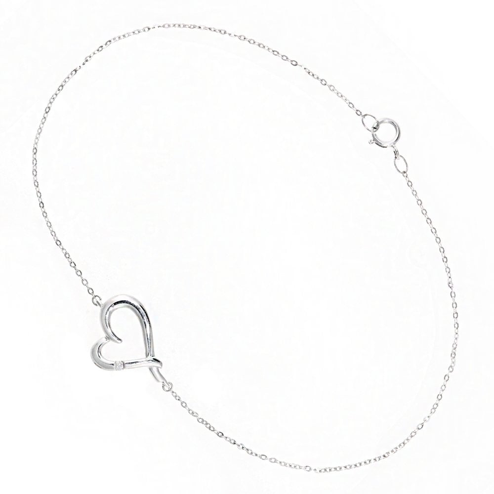 SPARKLD 9ct White Gold 0.01ct Diamond Heart Bracelet