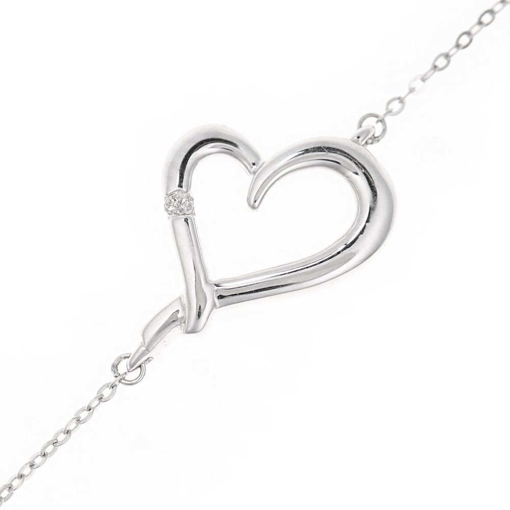 SPARKLD 9ct White Gold 0.01ct Diamond Heart Bracelet