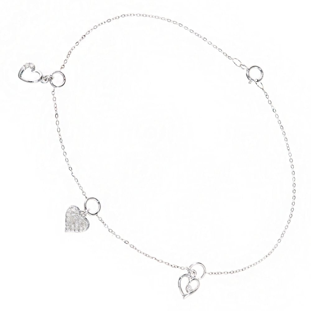 SPARKLD 9ct White Gold 0.10ct Diamond Heart Bracelet