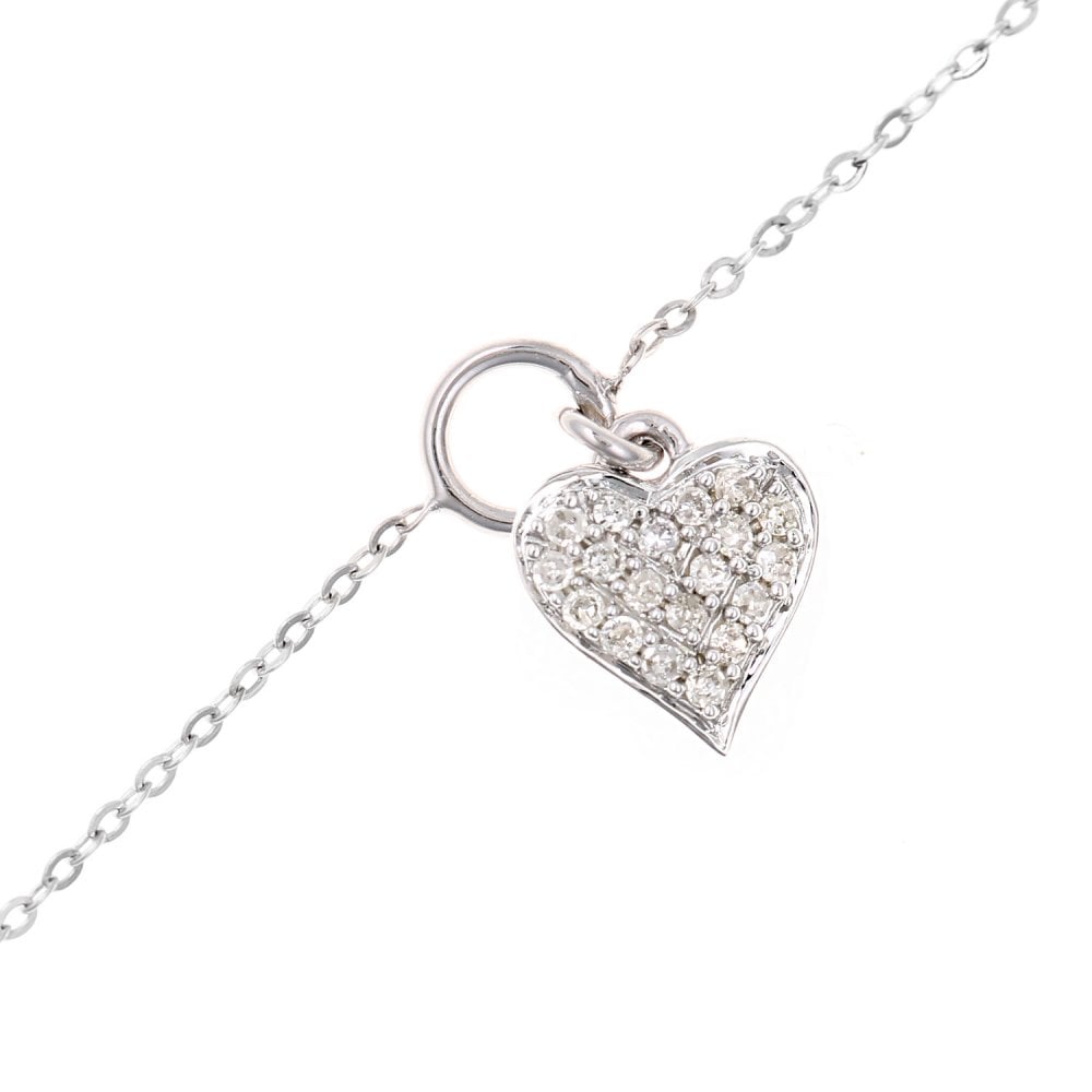 SPARKLD 9ct White Gold 0.10ct Diamond Heart Bracelet