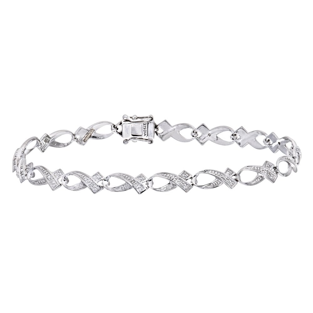 SPARKLD 9ct White Gold 0.03ct Diamond Crossover Bracelet