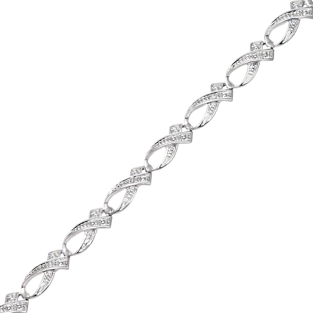 SPARKLD 9ct White Gold 0.03ct Diamond Crossover Bracelet
