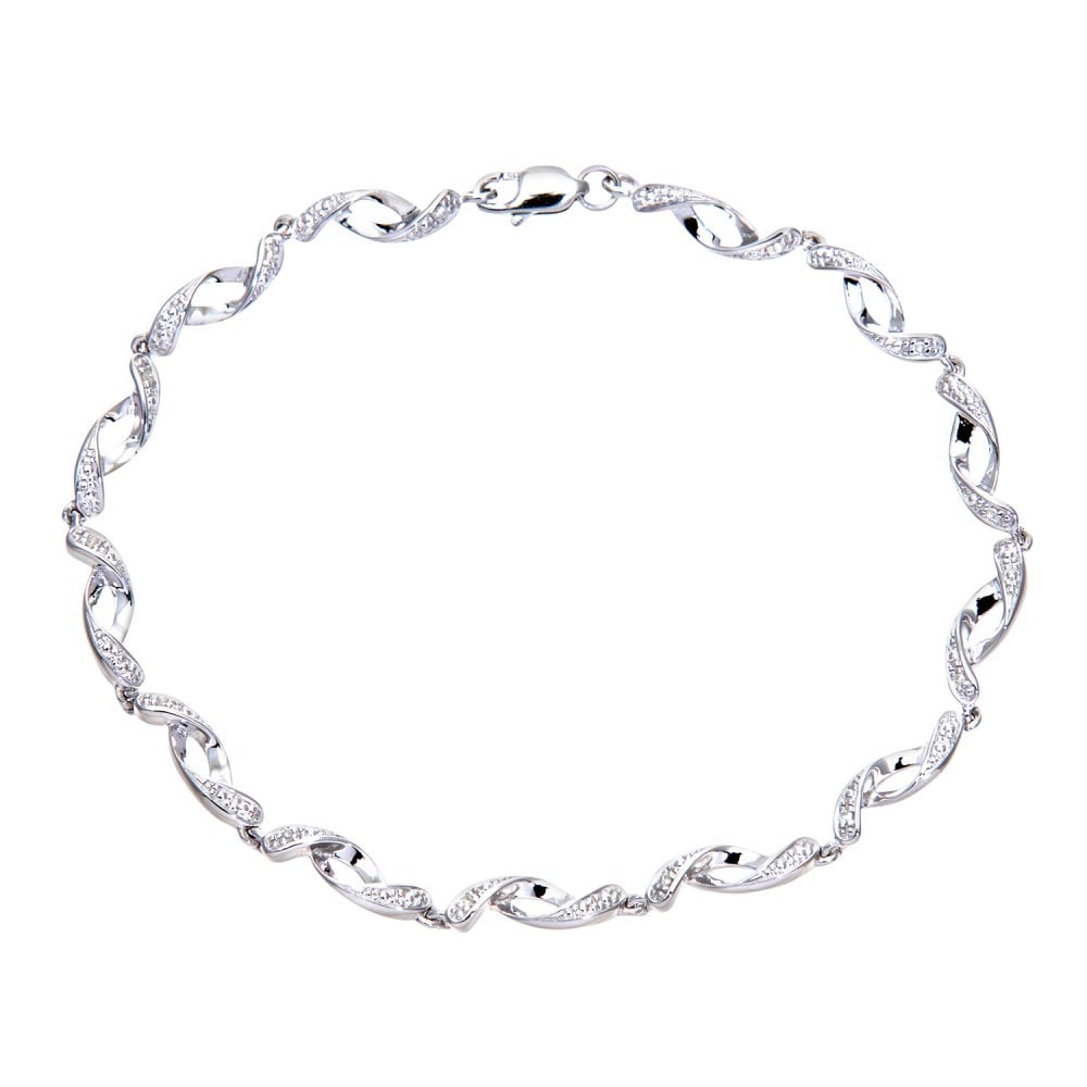 SPARKLD 9ct White Gold 0.05ct Diamond Twist Bracelet