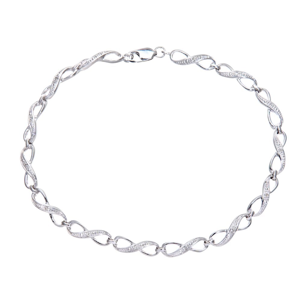SPARKLD 9ct White Gold 0.06ct Diamond Kiss Bracelet