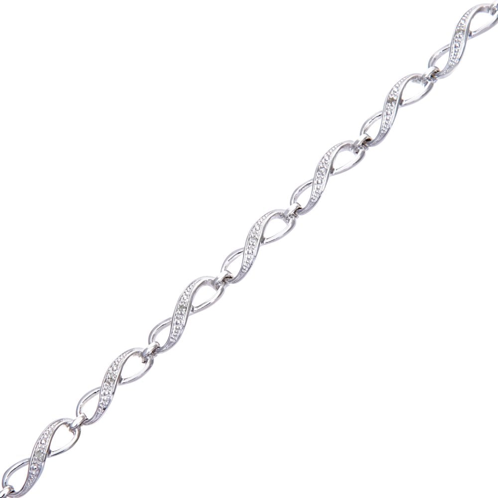 SPARKLD 9ct White Gold 0.06ct Diamond Kiss Bracelet