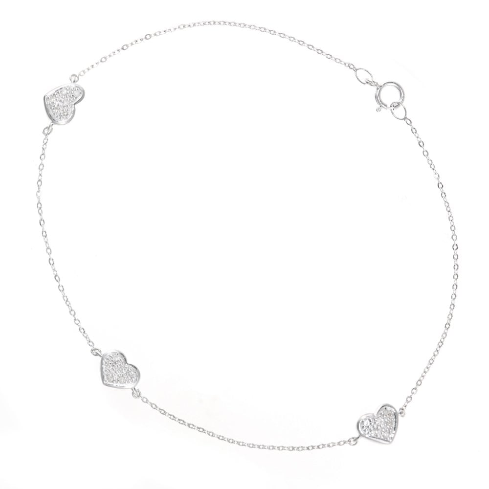 SPARKLD 9ct White Gold 0.07ct Diamond Heart Bracelet