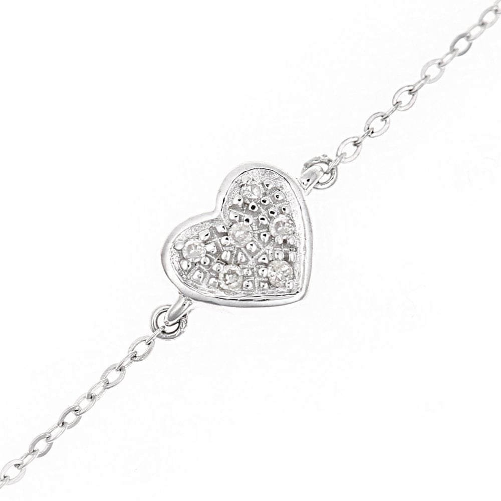 SPARKLD 9ct White Gold 0.07ct Diamond Heart Bracelet