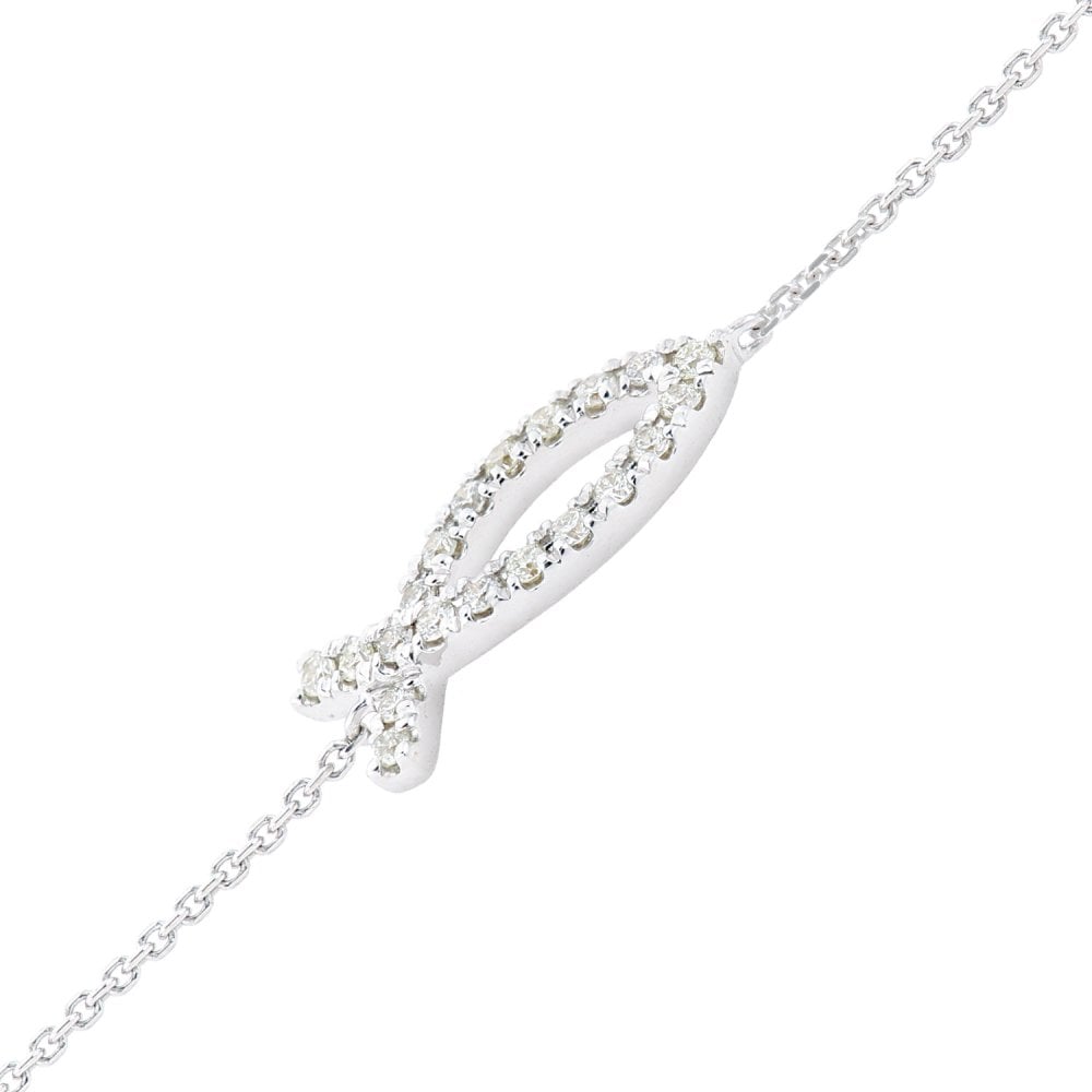 SPARKLD 9ct White Gold 0.10ct Diamond Dolphin Bracelet
