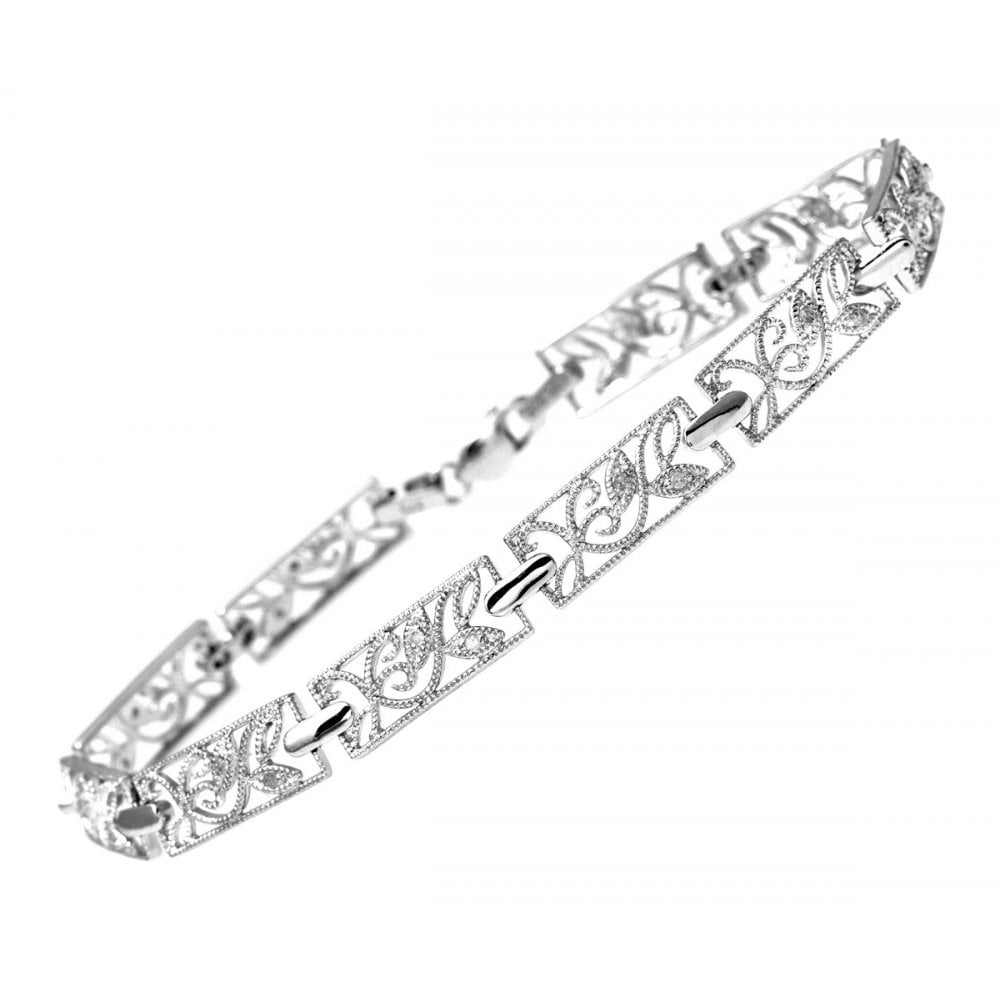 SPARKLD 9ct White Gold 0.10ct Diamond Filigree Bracelet