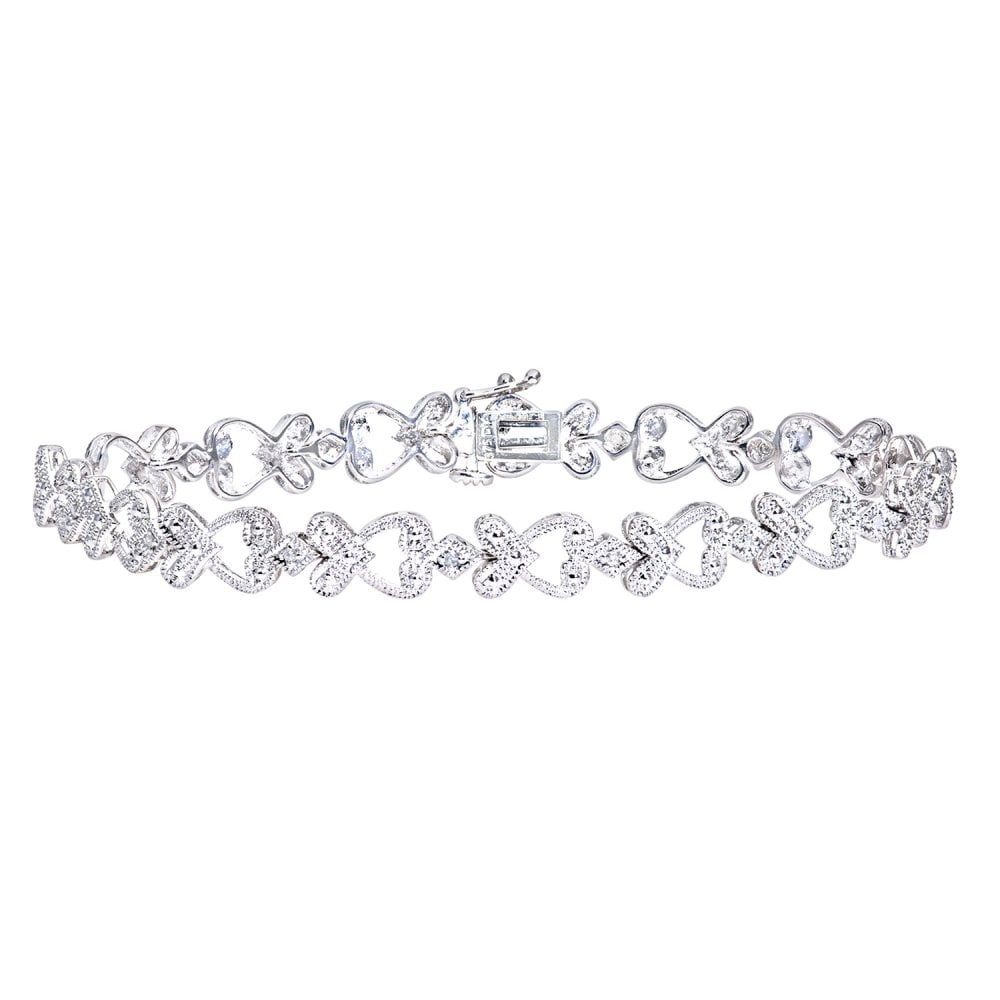 SPARKLD 9ct White Gold 0.10ct Diamond Filigree Bracelet