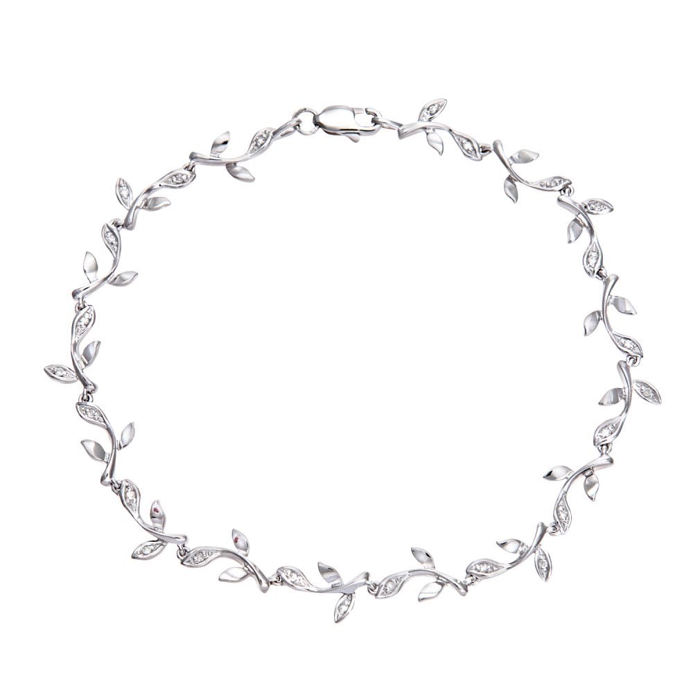 SPARKLD 9ct White Gold 0.10ct Diamond Leaf Bracelet