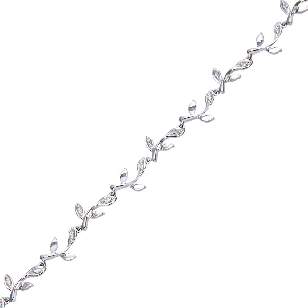 SPARKLD 9ct White Gold 0.10ct Diamond Leaf Bracelet