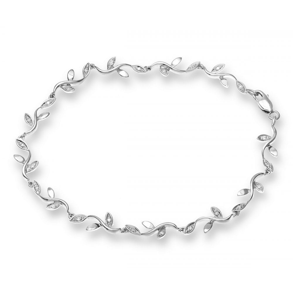 SPARKLD 9ct White Gold 0.10ct Diamond Leaf Bracelet