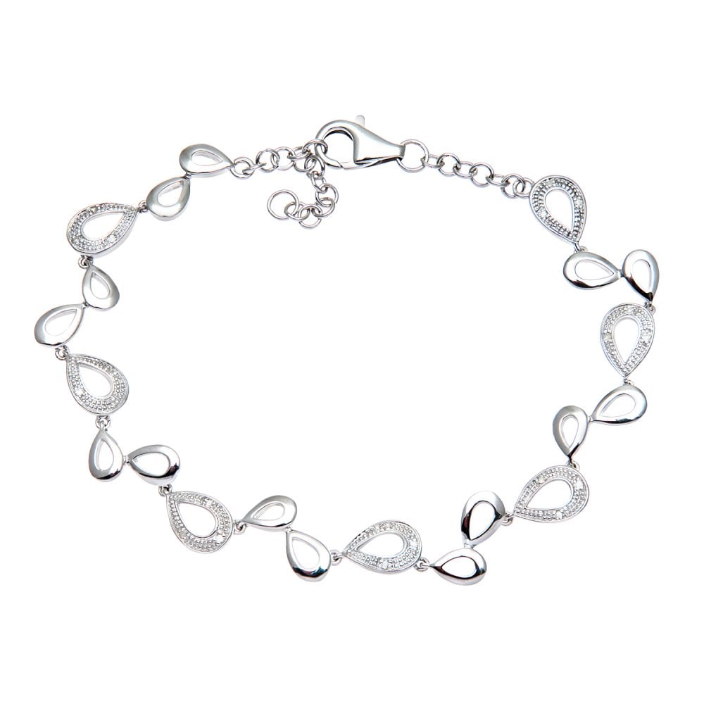 SPARKLD 9ct White Gold 0.10ct Diamond Teardrop Bracelet