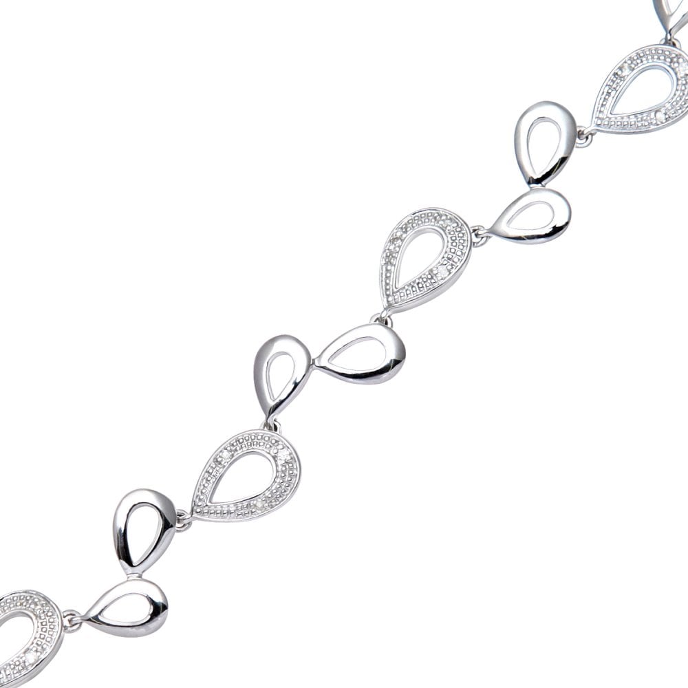 SPARKLD 9ct White Gold 0.10ct Diamond Teardrop Bracelet