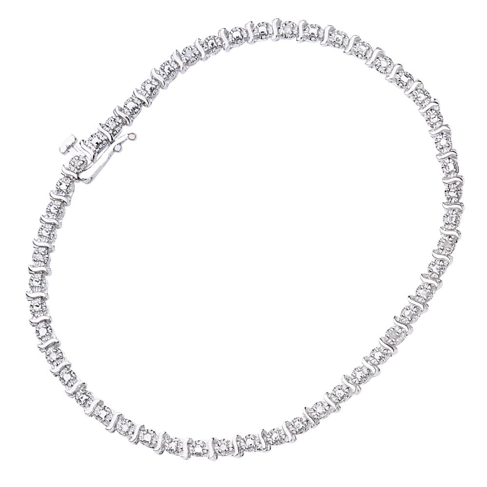 SPARKLD 9ct White Gold 0.10ct Diamond Tennis Bracelet