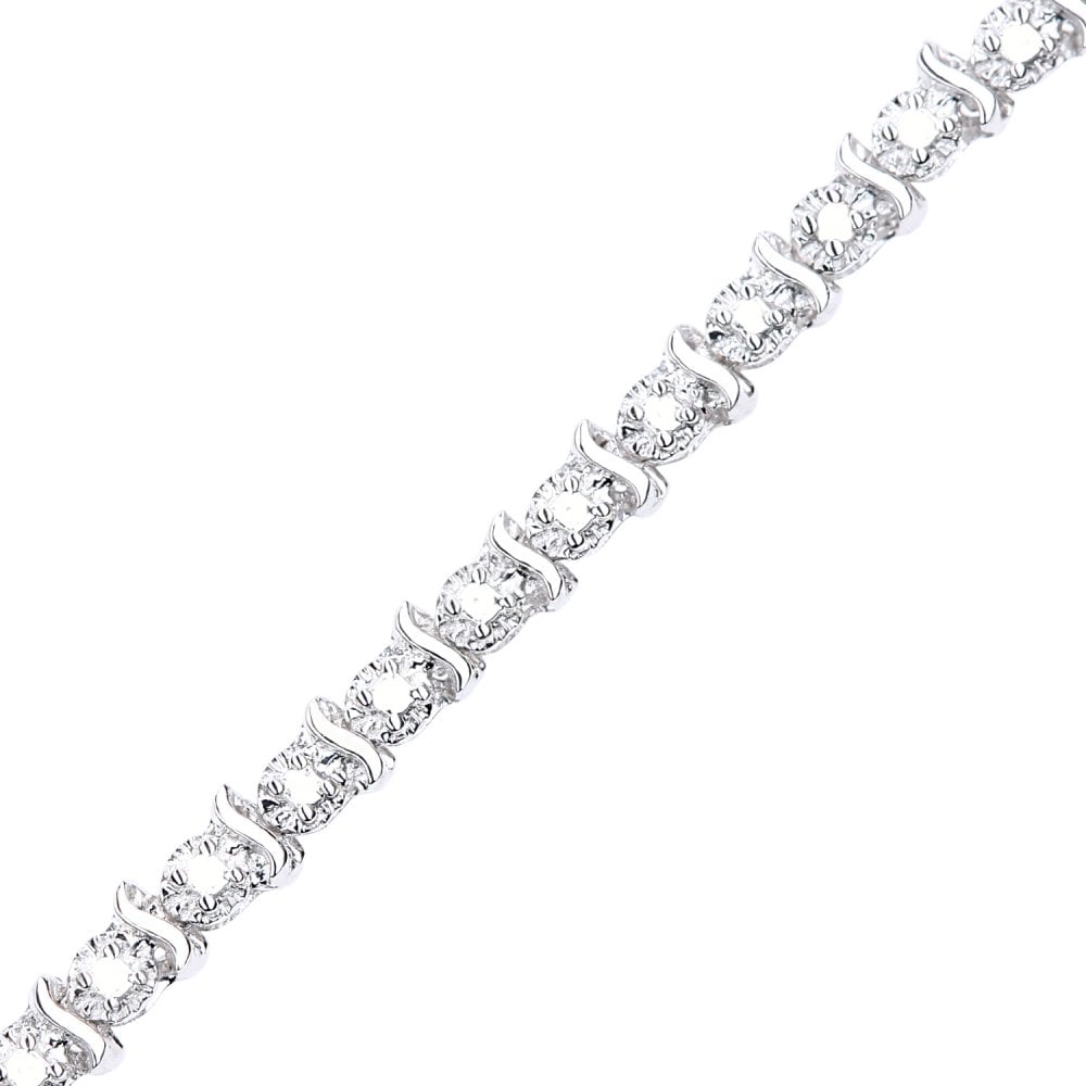 SPARKLD 9ct White Gold 0.10ct Diamond Tennis Bracelet