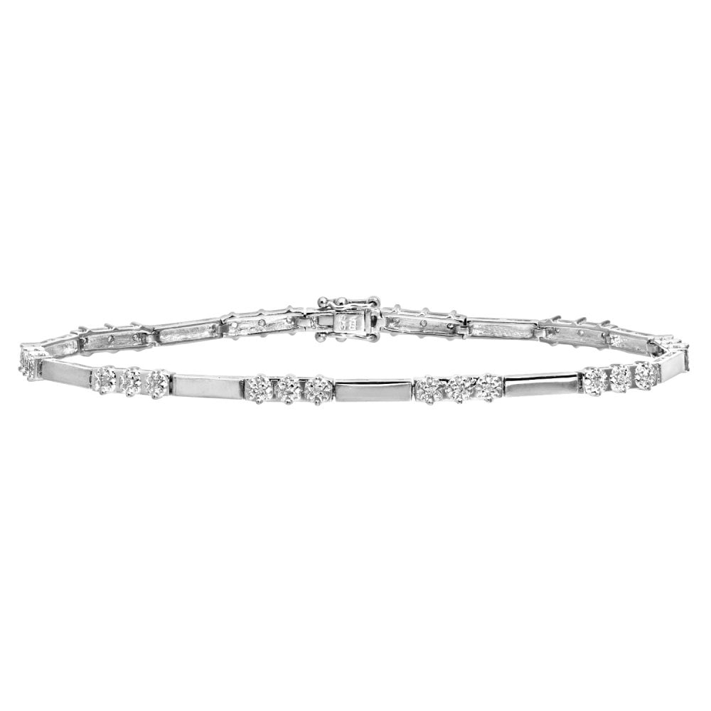 SPARKLD 9ct White Gold 0.10ct Diamond Trilogy Bracelet
