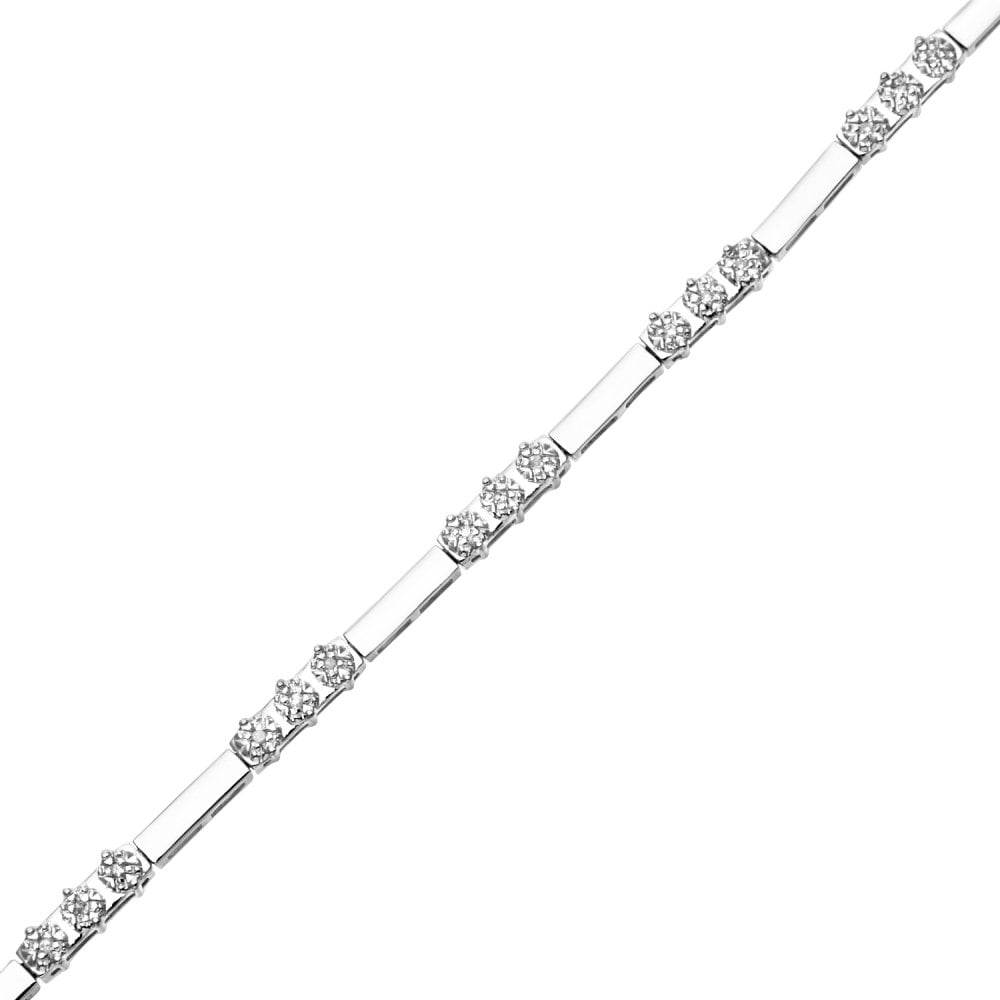 SPARKLD 9ct White Gold 0.10ct Diamond Trilogy Bracelet