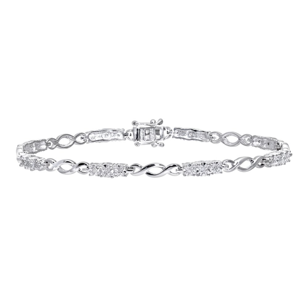 SPARKLD 9ct White Gold 0.10ct Diamond Trilogy Bracelet