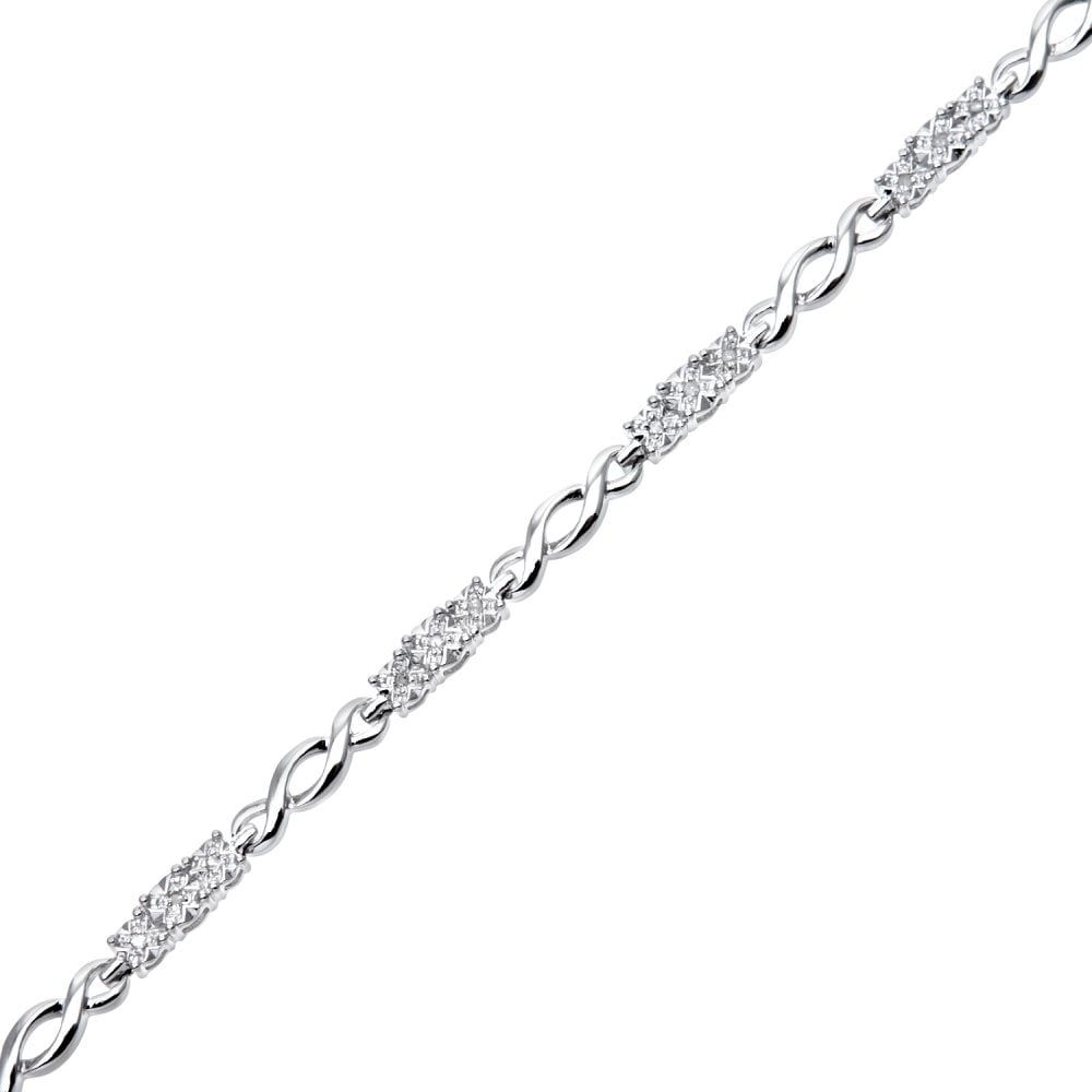 SPARKLD 9ct White Gold 0.10ct Diamond Trilogy Bracelet