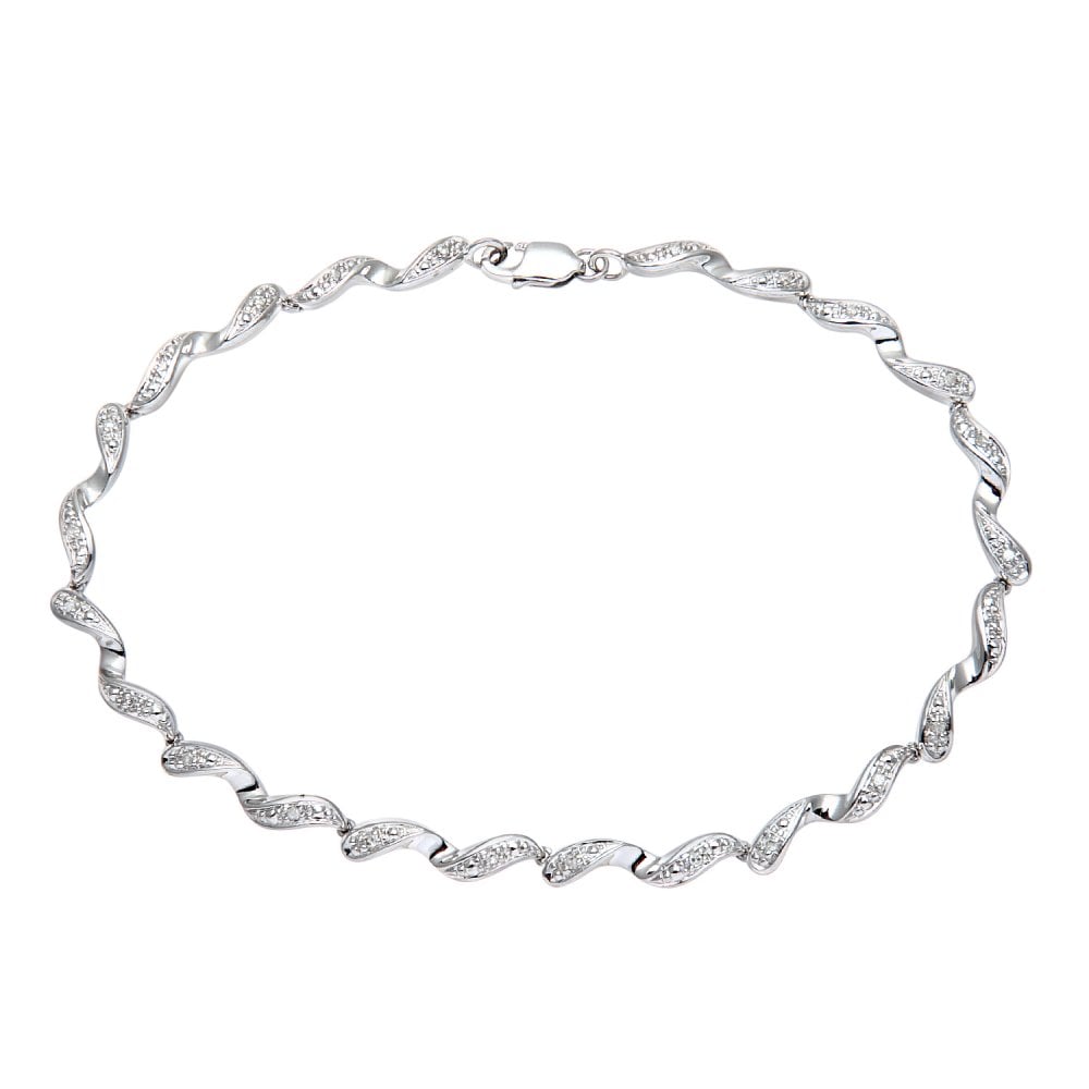 SPARKLD 9ct White Gold 0.10ct Diamond Twist Bracelet
