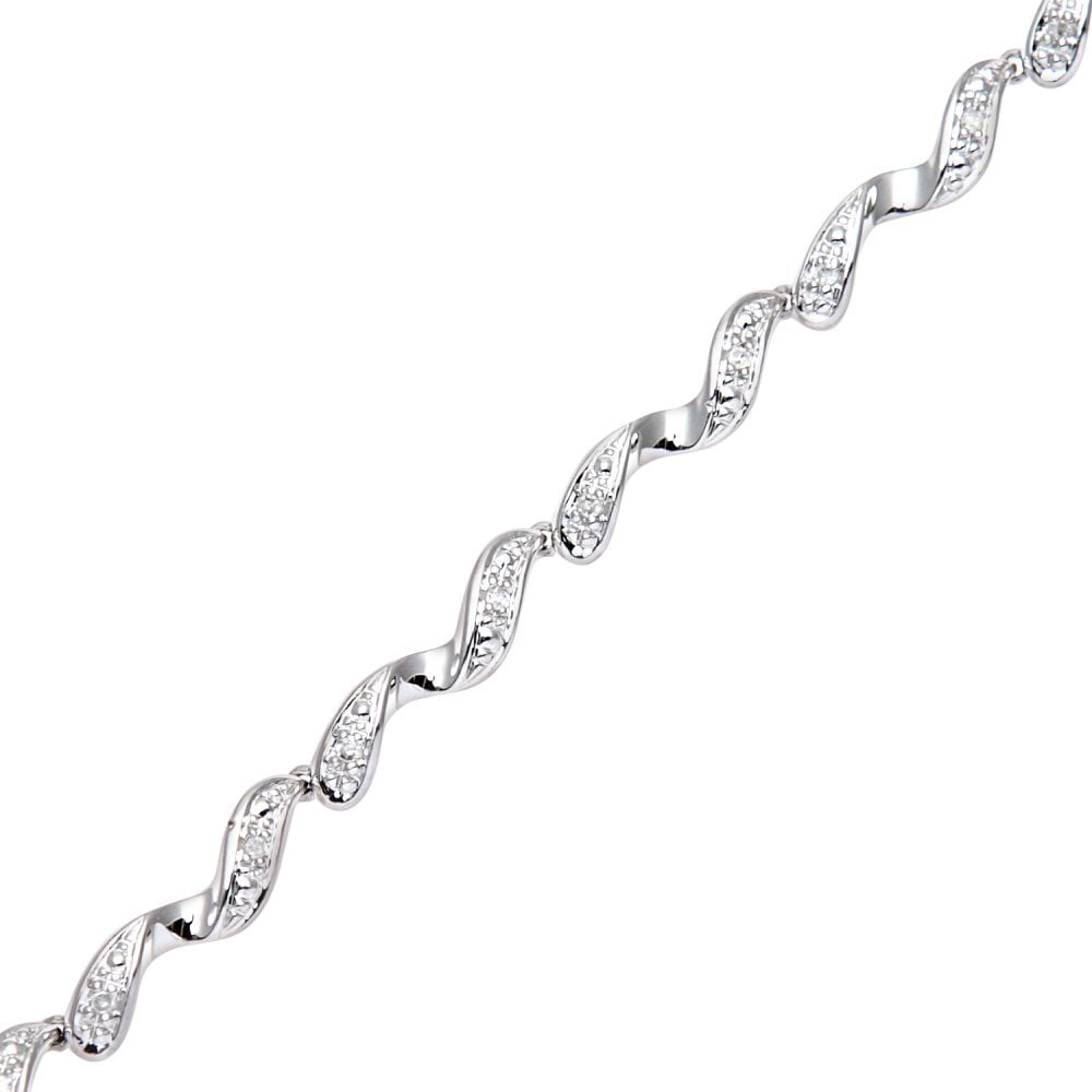 SPARKLD 9ct White Gold 0.10ct Diamond Twist Bracelet