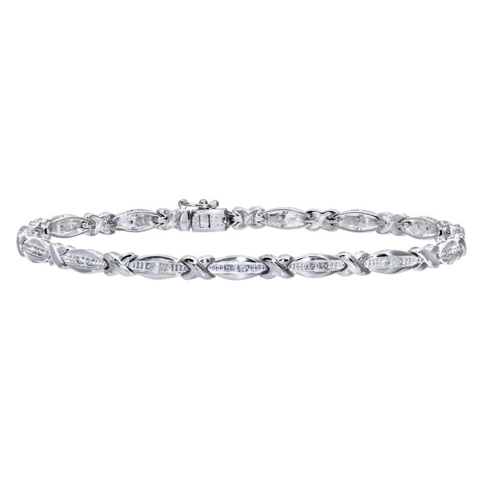 SPARKLD 9ct White Gold 0.15ct Diamond Kiss Bracelet