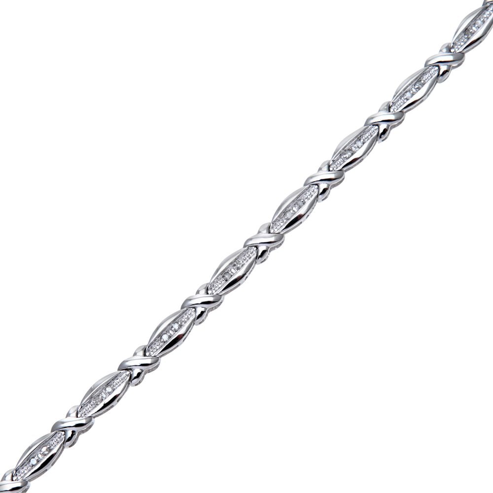 SPARKLD 9ct White Gold 0.15ct Diamond Kiss Bracelet