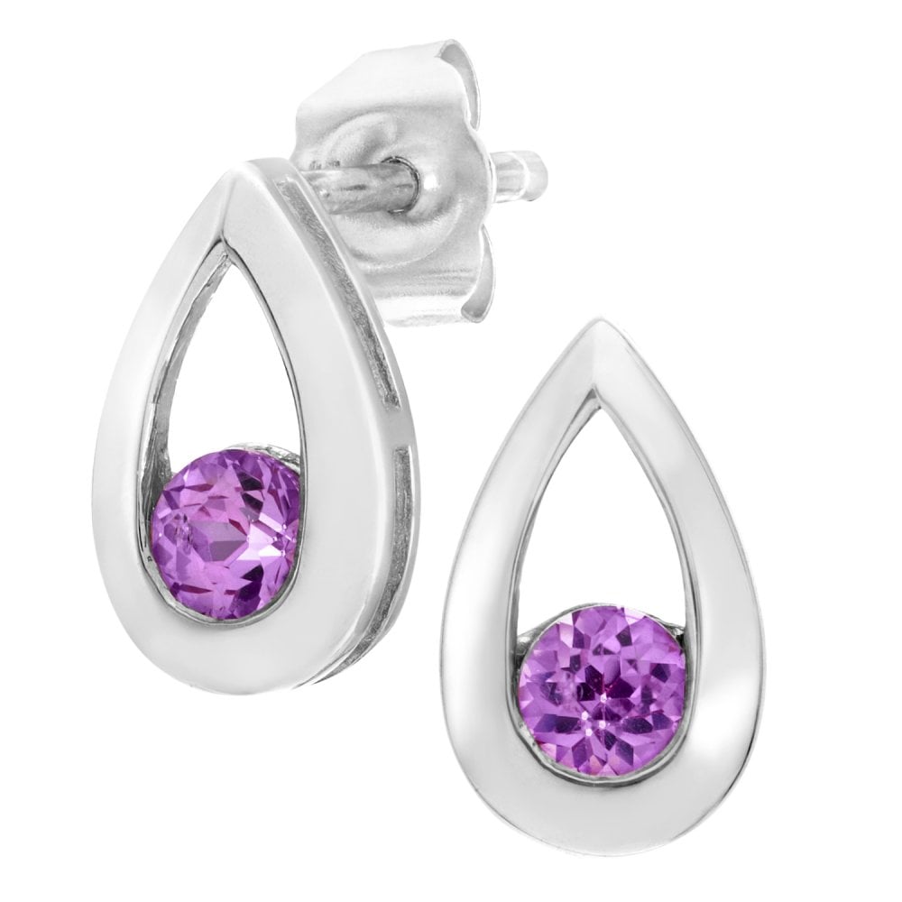 SPARKLD 9ct White Gold 0.30ct Created Pink Sapphire Teardrop Earrings